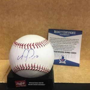 NOMAR MAZARA TEXAS RANGERS SIGNED M.L. BASEBALL ROOKIE YEAR BECKETT COA - Picture 1 of 2