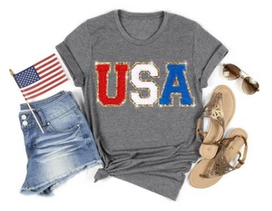 USA Flag Tee Shirt Women 4th of July Gift T Shirt Casual Short Sleeve America... - Picture 1 of 5