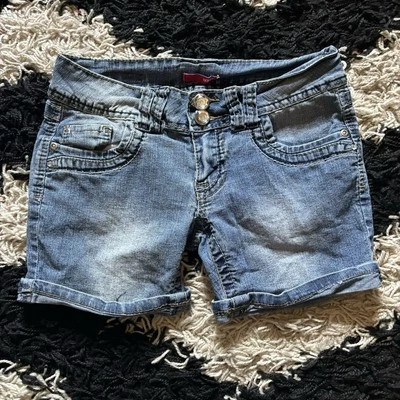 Pantalones Cortos de Jean Bongo Tiro Bajo Bordados Denim Imitación Diamante Botón Talla 5 Foto 1 de 4