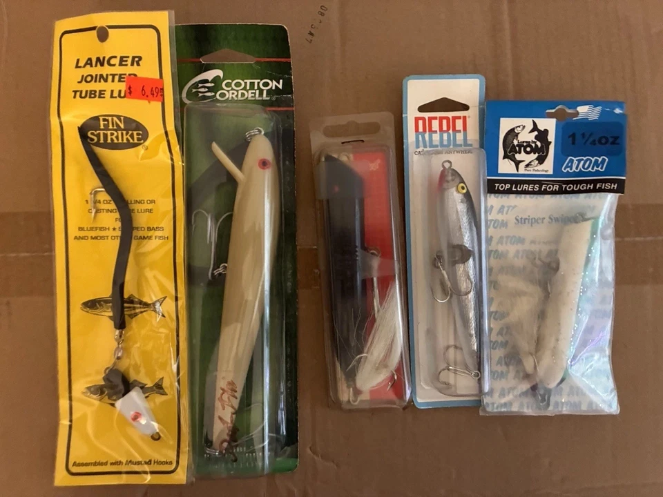 Lote 5 MEZCLADOS Nuevos Señuelos de Pesca Surf Lubina Raya Pez Azul Señuelo Pez Débil Foto 1 de 4