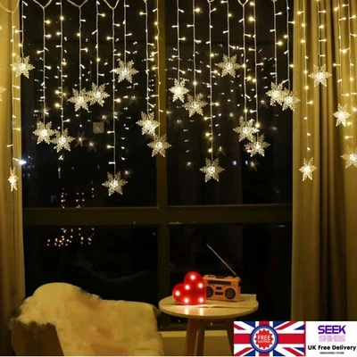 LED Snowflake Fairy String Lights Curtain Window Christmas Party Wedding Decor  - Image 1 of 4