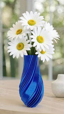 Elegant Modern Spiral Twist Cobalt Blue 3d Printed Vase 7" Minimalist Decor - Image 1 of 4