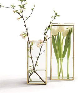Two's Company Windows Square Vases with Gold Metal Trim - Set of 2 - Picture 1 of 1