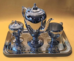 Vintage Silver Tea Set (4P) w/tarnish resistant coating (DO NOT USE POLISH)-Mary - Picture 1 of 19