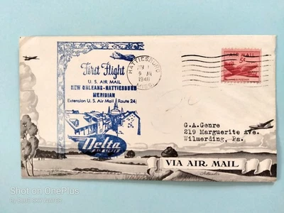 air mail C37 stamp cover first flight Delta cachet New Orleans Hattiesburg - Image 1 of 2