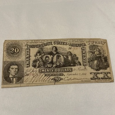 USA Confederate States of America Civil War Currency $20 Note - Image 1 of 4