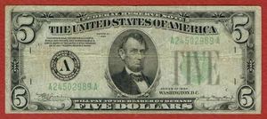1934 BOSTON FRN DARK GREEN SEAL $5 MULE FR#1956m-A F/VF - Picture 1 of 2