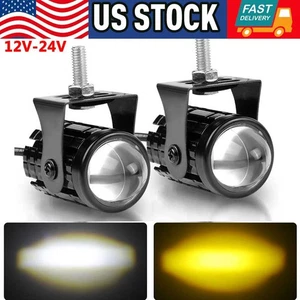 2X Mini Yellow White LED Motorcycle Headlight Hi/Lo Spot Light Driving Fog Lamp - Picture 1 of 10