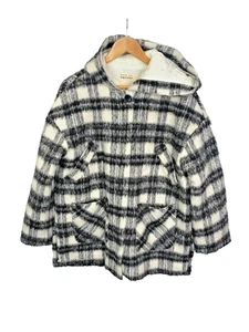 Ted Baker Coat Womens Size UK 10 Black Check Plaid Wool Blend Hooded Jacket Ecru - Picture 1 of 14
