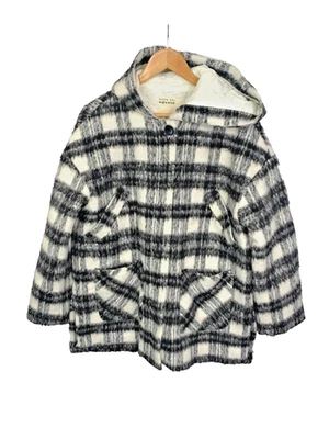 Ted Baker Coat Womens Size UK 10 Black Check Plaid Wool Blend Hooded Jacket Ecru - Image 1 of 4