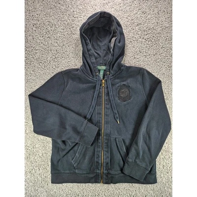 Moletom com capuz LRL Lauren Jeans Co Ralph Lauren pequeno preto zíper completo - Imagem 1 de 4