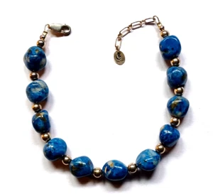 Vintage .925 Sterling Silber Carolyn Pollack blau Lapis/Lazuli Perlen Armband - Bild 1 von 9