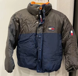VTG 90s Tommy Hilfiger Big Flag Embroidered Puffer Duck Down Jacket Youth Small - Picture 1 of 5
