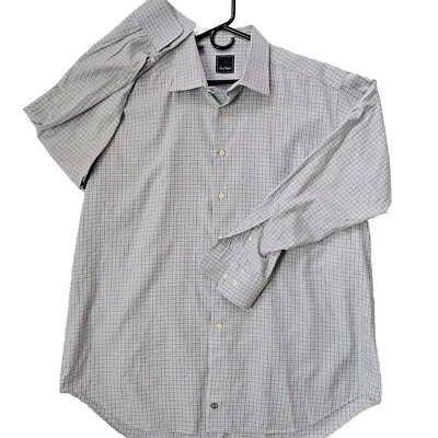 Camisa de vestir David Donahue a cuadros para hombre talla 18 34/35 marrón azul blanco manga larga Foto 1 de 4