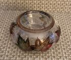 Crackled Glass Autumn Fall Maple Leaves Tealight Candle Holder Burner 3.75" x 2"