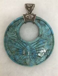 Stunning Statement Designer Sajen Sterling Silver Hand Carved Turquoise Pendant