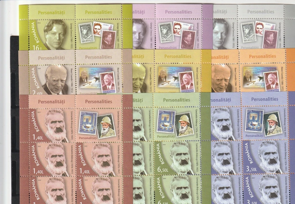 SELLOS RUMANIA 2022 PERSONALIDADES BRINCUSI COANDA ENESCU MNH HOJAS POSTALES Foto 1 de 1