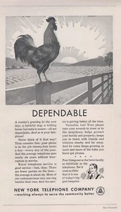 New York Telephone Company Ad Crowing Rooster "Dependable" 1957 - Picture 1 of 1