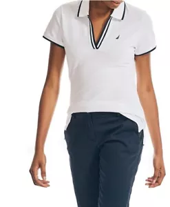 NAUTICA Damen-Poloshirt nachhaltig gefertigt Ozean mit verschüttetem Ausschnitt weiß Größe XS - Bild 1 von 4