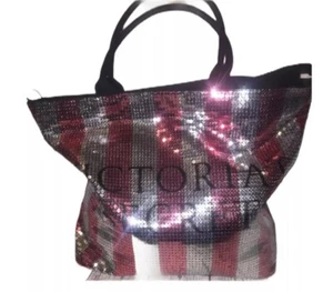 Bolso grande Victorias Secret negro rosa plata lentejuelas - Imagen 1 de 4