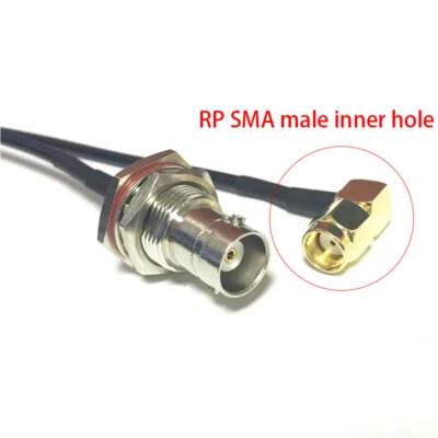 BNC female bulkhead to RP SMA plug RA angle RF coax cable RG174 20cm for baofeng - Image 1 of 4