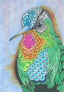 Colibrí Colorido Arco Iris Plumas Pájaro Tinta Dibujo - Impresión ACEO 5 de 10 - Imagen 1 de 1