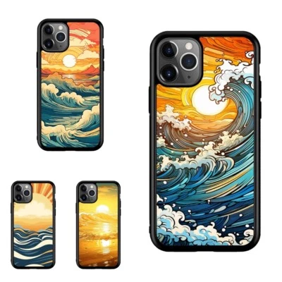 For Samsung A34 A40 A41 A42 A50 A51 A52 Yellow ocean waves comic Glossy - Image 1 of 4