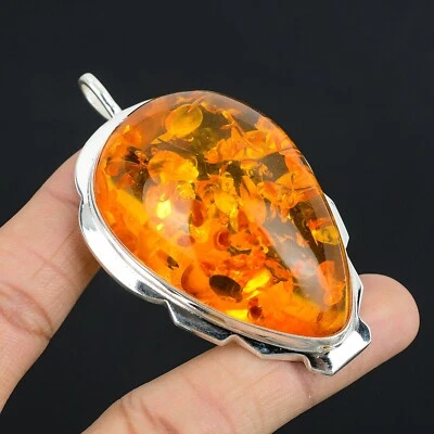 Baltic Amber Gemstone Jewelry 925 Sterling Silver Handmade Gift Charming Pendant - Image 1 of 4