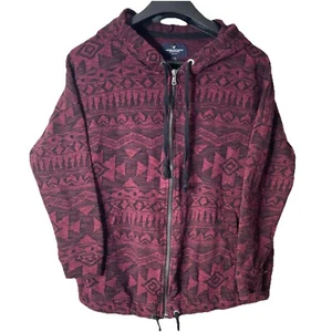Chaqueta con Capucha Tejida American Eagle Roja Negra Cremallera Azteca Y2K Boho Hippie Playa Años 90 - Imagen 1 de 8