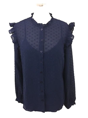 Finery Women's Blouse Size 12 Blue Swiss Dots Ruffle Long Sleeve Buttons New F1 - Image 1 of 4