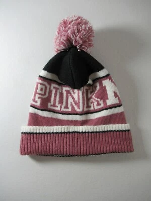 Victoria's Secret 粉色 Beanie 冬季帽子女式 OS Pom 拼色 — 第 1/4 张图片