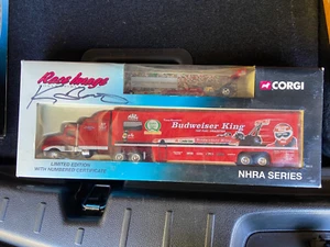CORGI RACE IMAGE NHRA KENNY BERNSTEIN BUDWEISER DRAGSTER & TRANSPORTER 1/64 AUTO - Picture 1 of 2