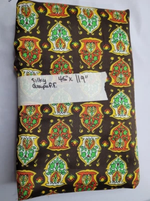 丝绸垂褶时尚面料复古风格棕色带橙色和绿色 45 x 3.3 码 — 第 1/3 张图片