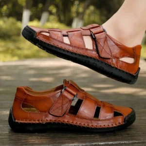 Sandalo uomo punta tonda chiusa scavata scarpe basse outdoor taglie forti 38-48 estive - Foto 1 di 26