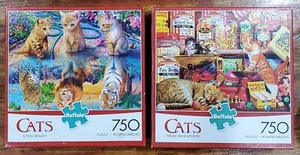 2 Cats Kitten 750 PC Jigsaw Puzzles Buffalo  24 x 18 1 sealed 1 open & complete - Picture 1 of 6