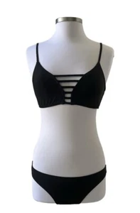 Express Black Multi Rouleau Bikini Top and Hipster Bikini Bottoms Size Large - Picture 1 of 6