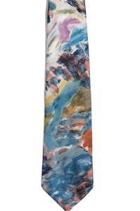 Abstract Art Brush Stroke Colorful Italian Silk Necktie Classy Business Style - Picture 1 of 9