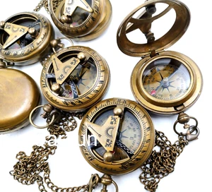 Set Of 12 Pcs Brass Nautical sundial pocket compass pushbutton compass marine - Picture 1 of 6
