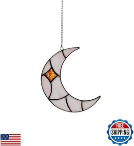 Moon Stained Glass Suncatcher for Window Hangings, Handcrafted Art Glass Cres - Picture 1 of 5