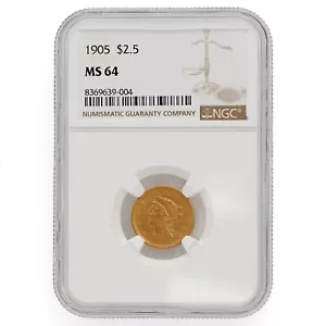 1905-P $2 1/2 Liberty oro NGC MS 64 - Foto 1 di 4