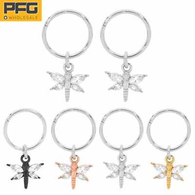 1 Pair Surgical Steel Butterfly Gem Hinged Hoop Segment Ring Sleeper Earrings - image 1 of 4