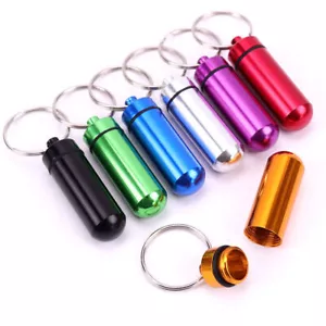 1x Mini Metal Medicine Pill Box Case Bottle Holder Container Keychain Waterproof - Picture 1 of 25