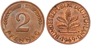 Germania 2 Pfennig 1969 J confusione ronda non magnetica + certificato Vz - Foto 1 di 2