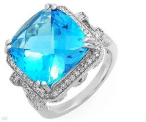 10.10ctw Certified Beautiful Blue Topaz Diamond 14K White Gold Ring - Picture 1 of 5