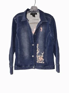 Baby Phat Girls XL Denim Jacket With Embroidered Cat & Floral Details Button Clo - Picture 1 of 6