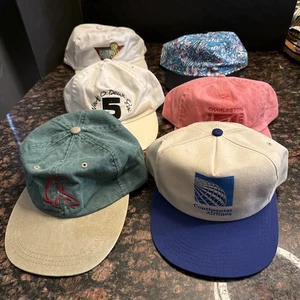 Vintage Hat Lot – 6 Caps 80s/90s Continental Airlines, Sports, Charleston, Retro - Picture 1 of 15