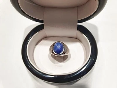 Ring Sternsaphir 5,13ct Diamanten Weiß Gold 585 14K Gr. 53 Top! . - Bild 1 von 4