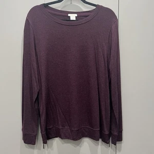Long Sleeve Zip Side Accents Soft Matty M Size Large Maroon Shirt - Picture 1 of 3