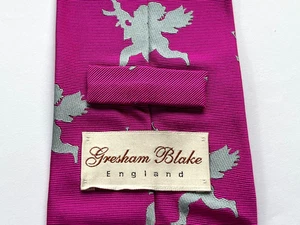 GRESHAM BLAKE Silk Tie Pink And Silver Cherub Angel With Shotgun Pattern - Picture 1 of 3