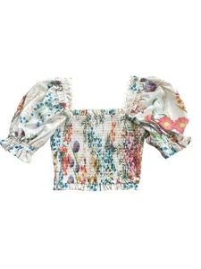 Chicwish Puff Sleeve Smocked Floral Top Blouse Cottagecore Coquette Size Medium - Picture 1 of 4